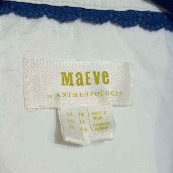 Maeve Anthropologie Embroidered Floral Button Front Shirt  Size 14 100% Cotton - Picture 4 of 7